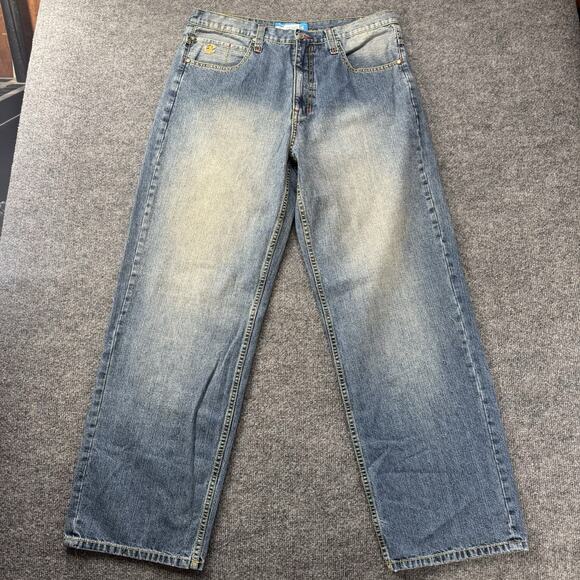 Vintage Y2K Rocket Men’s Embroidered Baggy Denim Jeans Hip Hop 36x32 - Picture 6 of 12